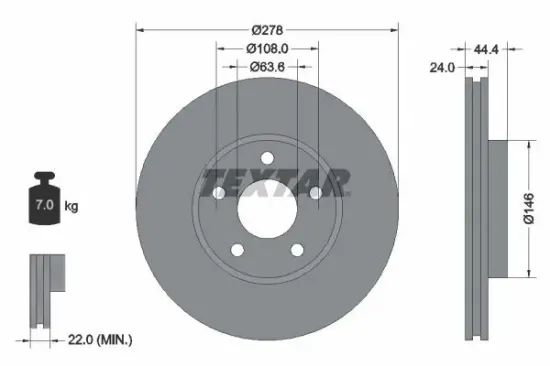 Bremsscheibe Vorderachse TEXTAR 92124803 Bild Bremsscheibe Vorderachse TEXTAR 92124803