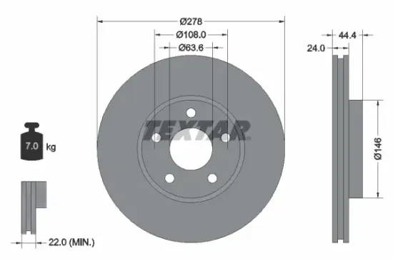Bremsscheibe Vorderachse TEXTAR 92124803 Bild Bremsscheibe Vorderachse TEXTAR 92124803