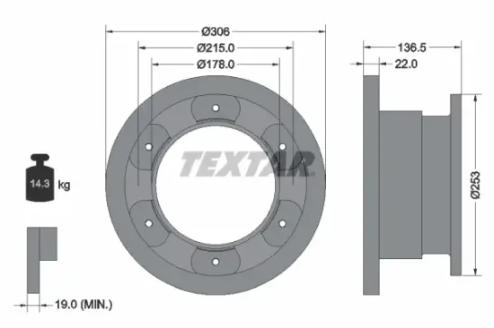 Bremsscheibe Hinterachse TEXTAR 93127300 Bild Bremsscheibe Hinterachse TEXTAR 93127300