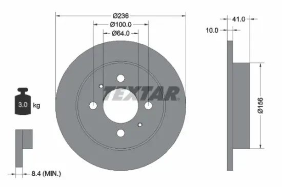 Bremsscheibe Hinterachse TEXTAR 92128600 Bild Bremsscheibe Hinterachse TEXTAR 92128600