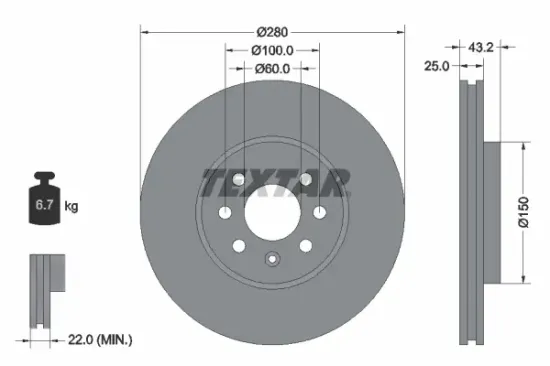 Bremsscheibe Vorderachse TEXTAR 92129303 Bild Bremsscheibe Vorderachse TEXTAR 92129303