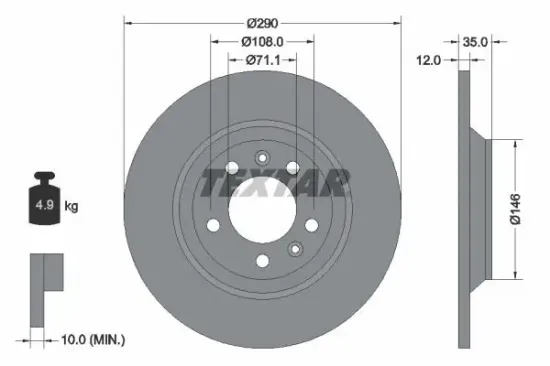 Bremsscheibe Hinterachse TEXTAR 92129603 Bild Bremsscheibe Hinterachse TEXTAR 92129603