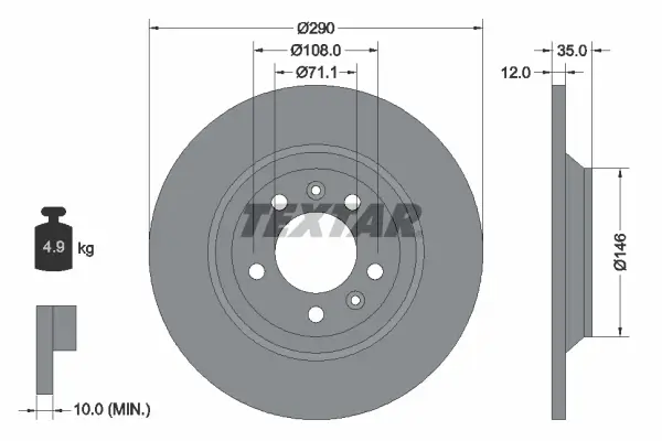 Bremsscheibe Hinterachse TEXTAR 92129603