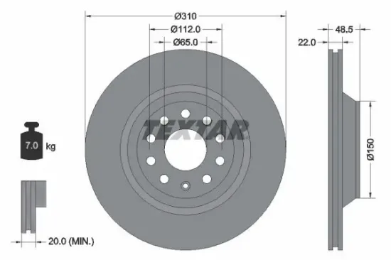 Bremsscheibe Hinterachse TEXTAR 92140703 Bild Bremsscheibe Hinterachse TEXTAR 92140703