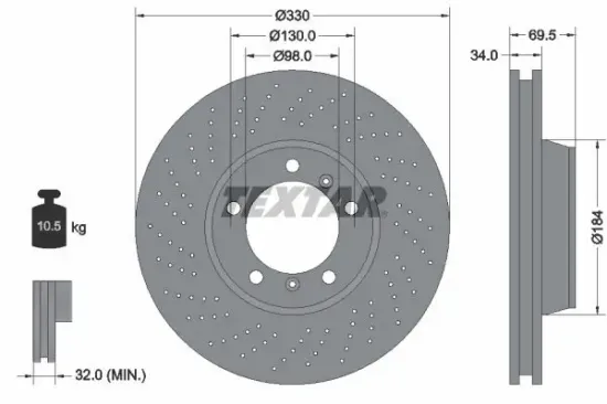 Bremsscheibe Vorderachse links TEXTAR 92149905 Bild Bremsscheibe Vorderachse links TEXTAR 92149905