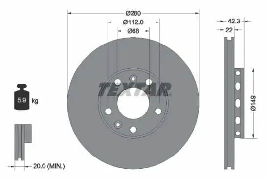 Bremsscheibe Hinterachse TEXTAR 92152203 Bild Bremsscheibe Hinterachse TEXTAR 92152203