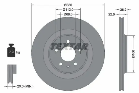 Bremsscheibe Hinterachse TEXTAR 92160303 Bild Bremsscheibe Hinterachse TEXTAR 92160303