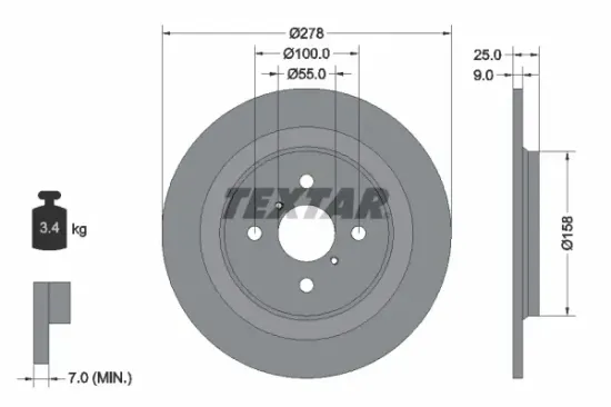 Bremsscheibe Hinterachse TEXTAR 92161903 Bild Bremsscheibe Hinterachse TEXTAR 92161903
