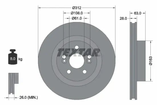 Bremsscheibe Vorderachse TEXTAR 92167703 Bild Bremsscheibe Vorderachse TEXTAR 92167703