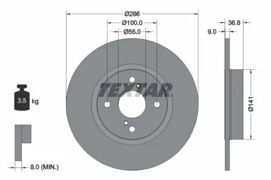 Bremsscheibe Hinterachse TEXTAR 92169203 Bild Bremsscheibe Hinterachse TEXTAR 92169203