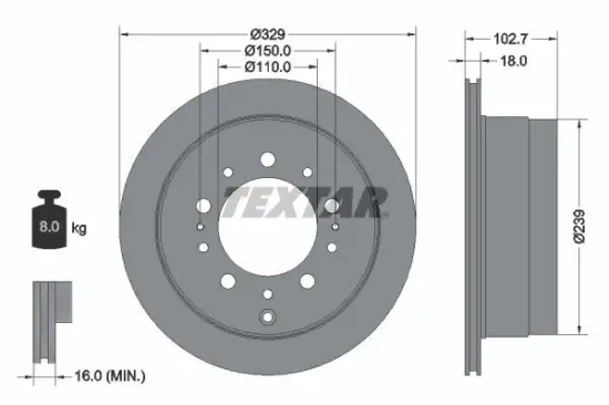 Bremsscheibe Hinterachse TEXTAR 92172803 Bild Bremsscheibe Hinterachse TEXTAR 92172803