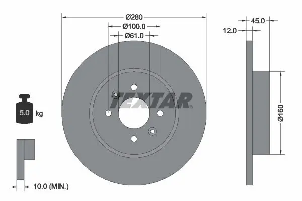 Bremsscheibe Hinterachse TEXTAR 92181203