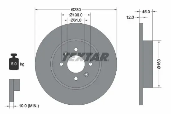 Bremsscheibe Hinterachse TEXTAR 92181203 Bild Bremsscheibe Hinterachse TEXTAR 92181203