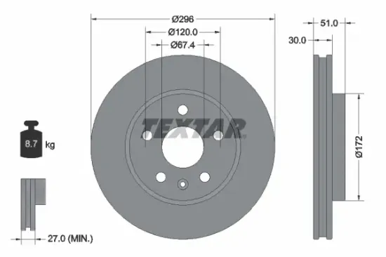 Bremsscheibe Vorderachse TEXTAR 92186905 Bild Bremsscheibe Vorderachse TEXTAR 92186905