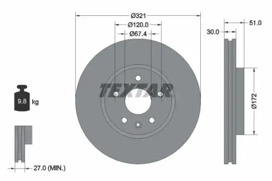 Bremsscheibe Vorderachse TEXTAR 92187005 Bild Bremsscheibe Vorderachse TEXTAR 92187005
