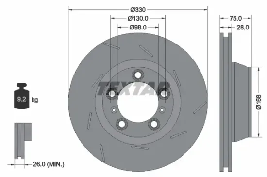 Bremsscheibe Hinterachse rechts TEXTAR 92220707 Bild Bremsscheibe Hinterachse rechts TEXTAR 92220707