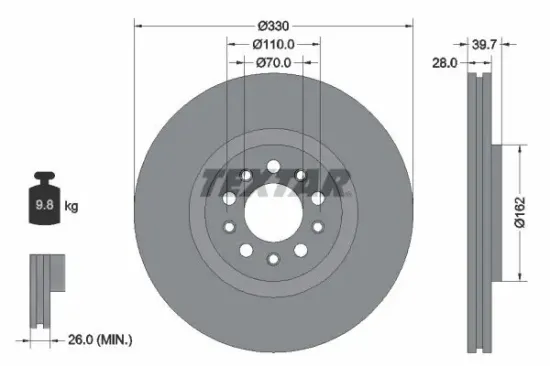 Bremsscheibe Vorderachse TEXTAR 92220903 Bild Bremsscheibe Vorderachse TEXTAR 92220903