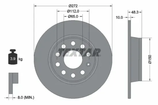 Bremsscheibe Hinterachse TEXTAR 92224903 Bild Bremsscheibe Hinterachse TEXTAR 92224903