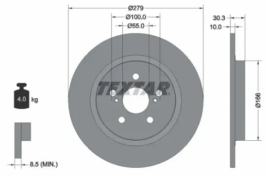 Bremsscheibe Hinterachse TEXTAR 92228303 Bild Bremsscheibe Hinterachse TEXTAR 92228303