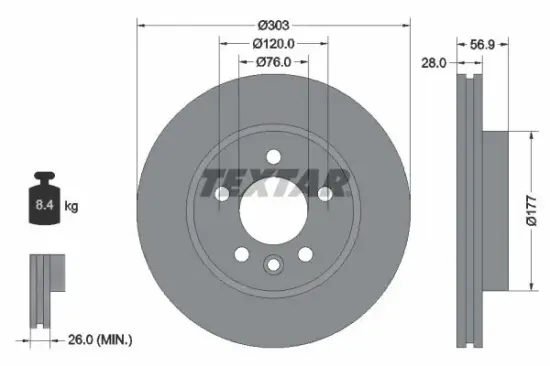 Bremsscheibe Vorderachse TEXTAR 92228905 Bild Bremsscheibe Vorderachse TEXTAR 92228905