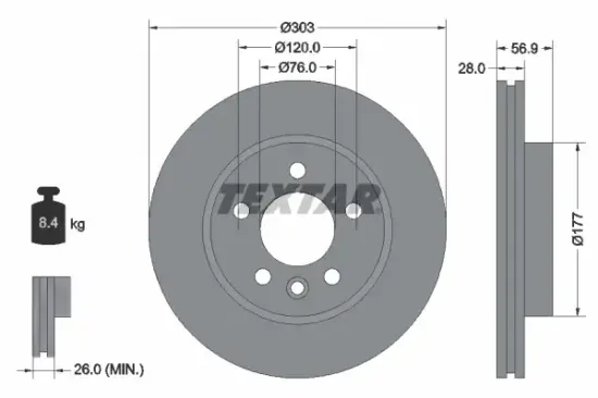 Bremsscheibe Vorderachse TEXTAR 92228905 Bild Bremsscheibe Vorderachse TEXTAR 92228905