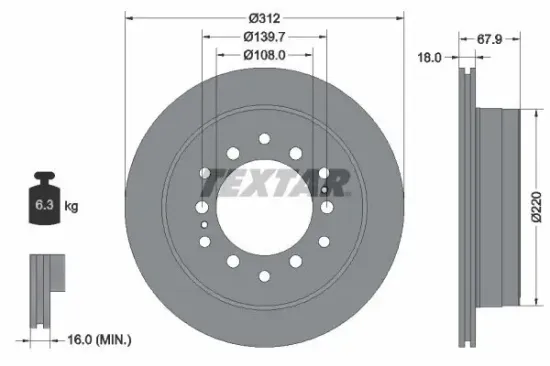 Bremsscheibe Hinterachse TEXTAR 92231003 Bild Bremsscheibe Hinterachse TEXTAR 92231003