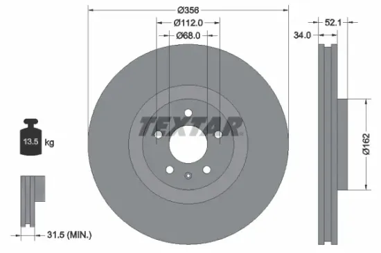 Bremsscheibe Vorderachse TEXTAR 92238205 Bild Bremsscheibe Vorderachse TEXTAR 92238205