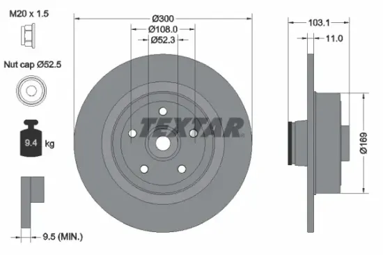 Bremsscheibe Hinterachse TEXTAR 92239603 Bild Bremsscheibe Hinterachse TEXTAR 92239603