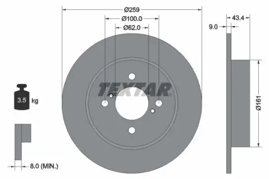 Bremsscheibe Hinterachse TEXTAR 92242303 Bild Bremsscheibe Hinterachse TEXTAR 92242303