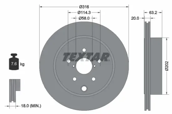 Bremsscheibe Hinterachse TEXTAR 92243703 Bild Bremsscheibe Hinterachse TEXTAR 92243703