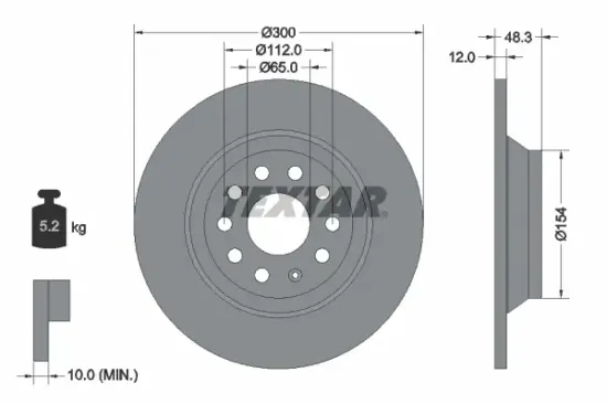 Bremsscheibe Hinterachse TEXTAR 92255403 Bild Bremsscheibe Hinterachse TEXTAR 92255403