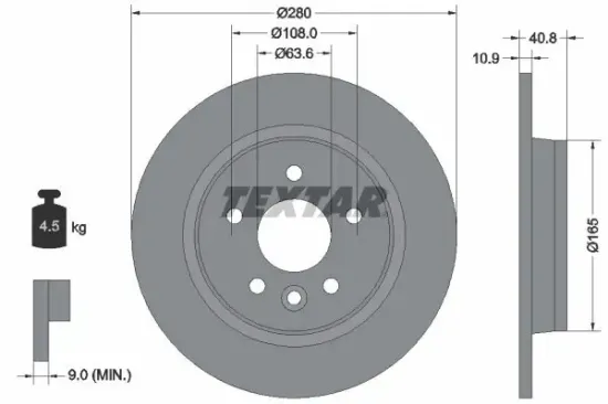 Bremsscheibe Hinterachse TEXTAR 92255603 Bild Bremsscheibe Hinterachse TEXTAR 92255603