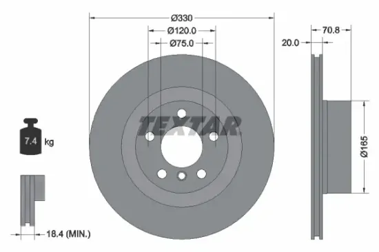 Bremsscheibe Hinterachse TEXTAR 92256303 Bild Bremsscheibe Hinterachse TEXTAR 92256303