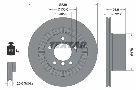 Bremsscheibe Hinterachse TEXTAR 92261903 Bild Bremsscheibe Hinterachse TEXTAR 92261903