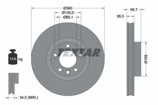 Bremsscheibe Vorderachse rechts TEXTAR 92262705 Bild Bremsscheibe Vorderachse rechts TEXTAR 92262705