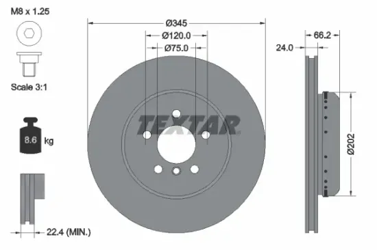 Bremsscheibe Hinterachse TEXTAR 92265625 Bild Bremsscheibe Hinterachse TEXTAR 92265625