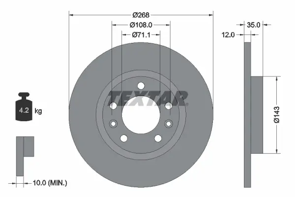 Bremsscheibe Hinterachse TEXTAR 92268003