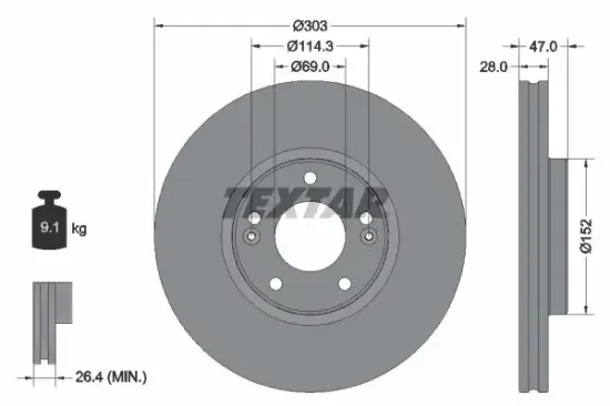 Bremsscheibe Vorderachse TEXTAR 92273303 Bild Bremsscheibe Vorderachse TEXTAR 92273303