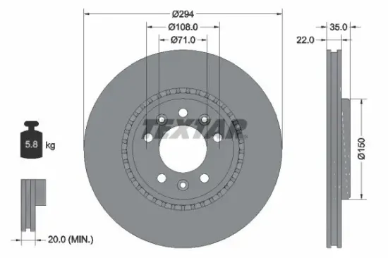 Bremsscheibe Hinterachse TEXTAR 92287103 Bild Bremsscheibe Hinterachse TEXTAR 92287103