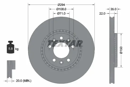 Bremsscheibe Hinterachse TEXTAR 92287103 Bild Bremsscheibe Hinterachse TEXTAR 92287103