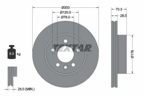 Bremsscheibe Vorderachse TEXTAR 92288403 Bild Bremsscheibe Vorderachse TEXTAR 92288403