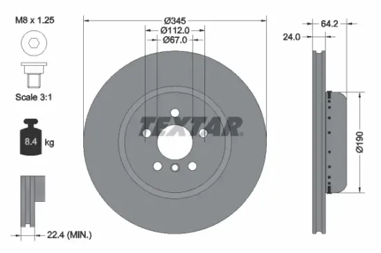 Bremsscheibe Hinterachse TEXTAR 92288625 Bild Bremsscheibe Hinterachse TEXTAR 92288625