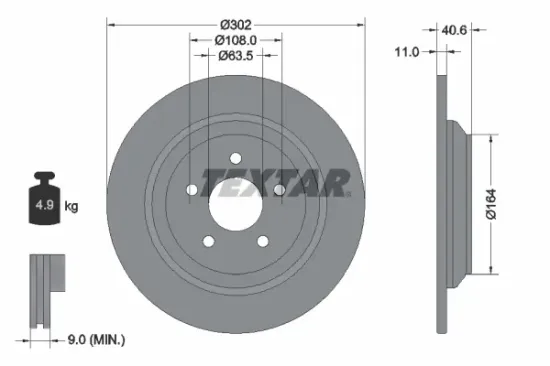 Bremsscheibe Hinterachse TEXTAR 92292403 Bild Bremsscheibe Hinterachse TEXTAR 92292403