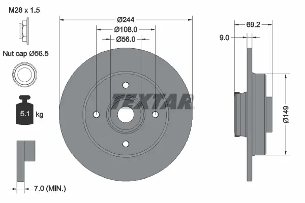 Bremsscheibe Hinterachse TEXTAR 92305403