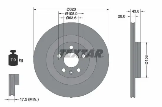 Bremsscheibe Hinterachse TEXTAR 92309703 Bild Bremsscheibe Hinterachse TEXTAR 92309703