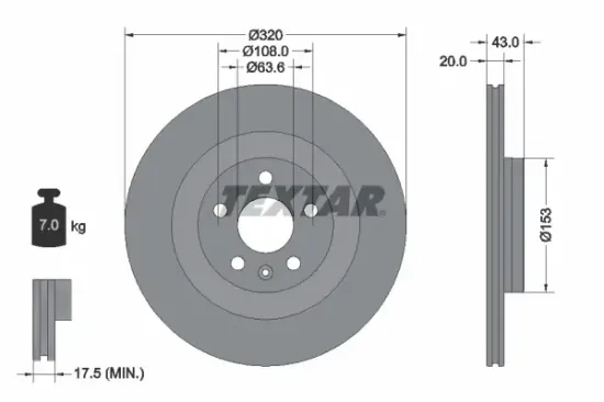 Bremsscheibe Hinterachse TEXTAR 92309703 Bild Bremsscheibe Hinterachse TEXTAR 92309703