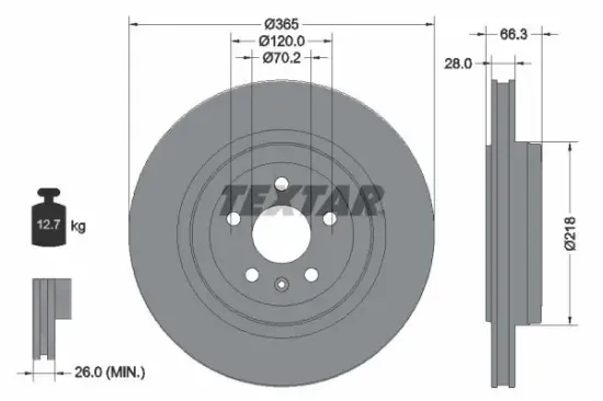 Bremsscheibe Hinterachse TEXTAR 92313803 Bild Bremsscheibe Hinterachse TEXTAR 92313803