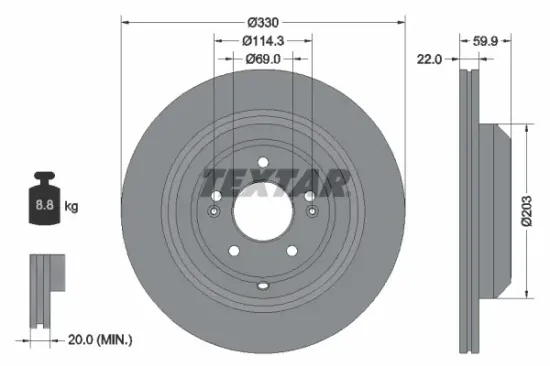 Bremsscheibe Hinterachse TEXTAR 92314905 Bild Bremsscheibe Hinterachse TEXTAR 92314905