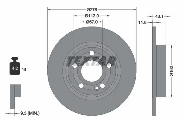 Bremsscheibe Hinterachse TEXTAR 92316803