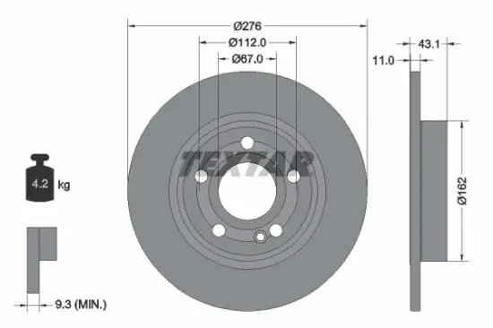 Bremsscheibe Hinterachse TEXTAR 92316803 Bild Bremsscheibe Hinterachse TEXTAR 92316803